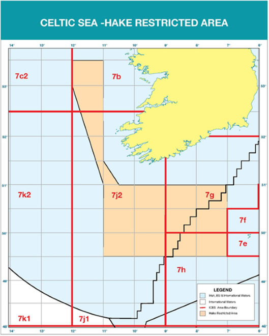 •	Celtic Sea - Hake Restricted Area outside protected zone (7b, 7g, 7h & 7j)